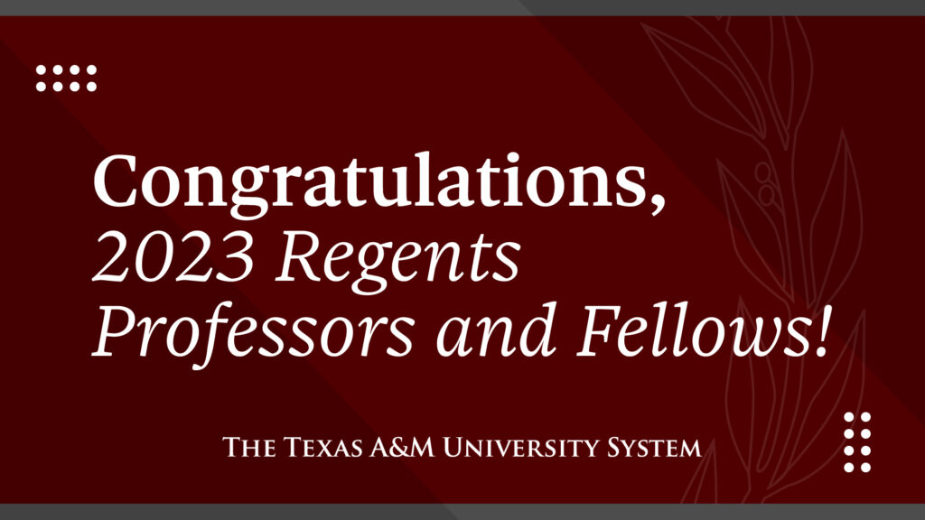A message congratulating the new regent professors and fellows written on a maroon background in white text.