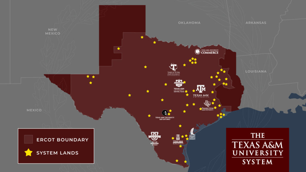 Power grid map of the system locations in the state of Texas
