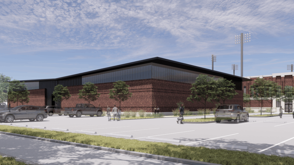 A rendering of the Player Development Center at Blue Bell Park for the Texas A&M baseball program.